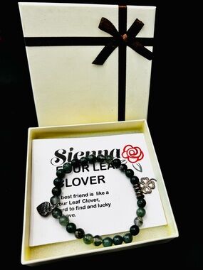 Green Beaded Sienna Four Leaf Clover best friend Charm Bracelet OSFM